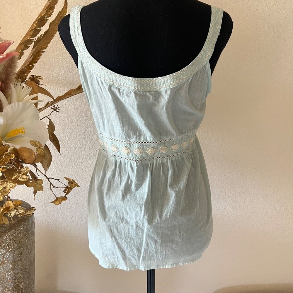 Old Navy Baby Blue Y2K Babydoll Embroidered Front-Tie Top - Picture 7 of 8